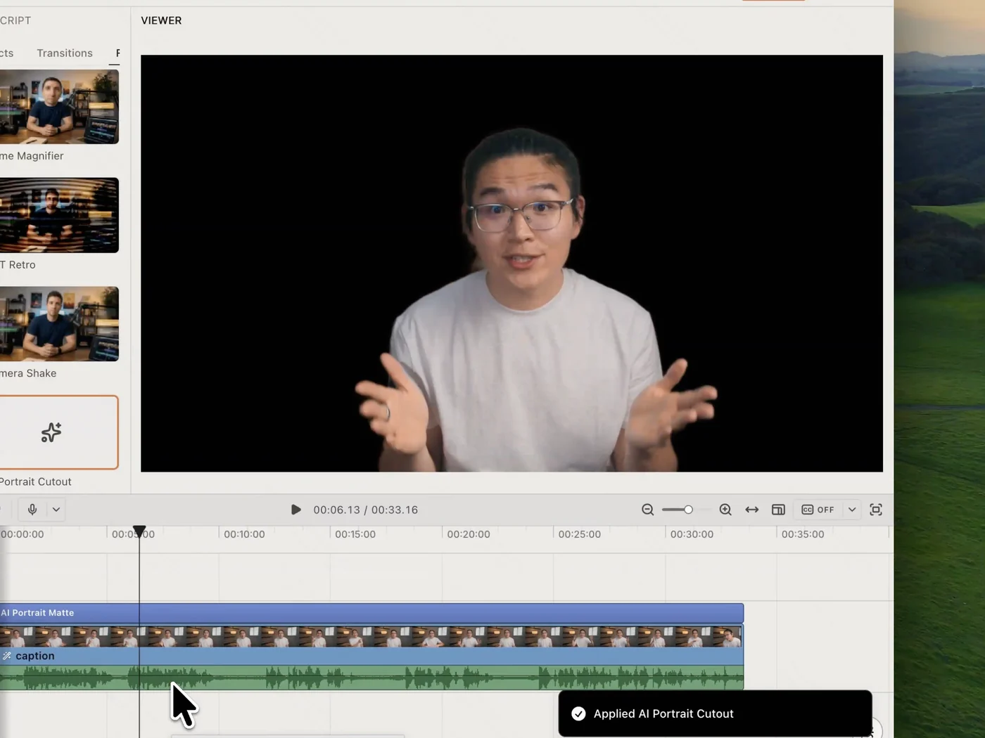 No green screen, no frame-by-frame roto