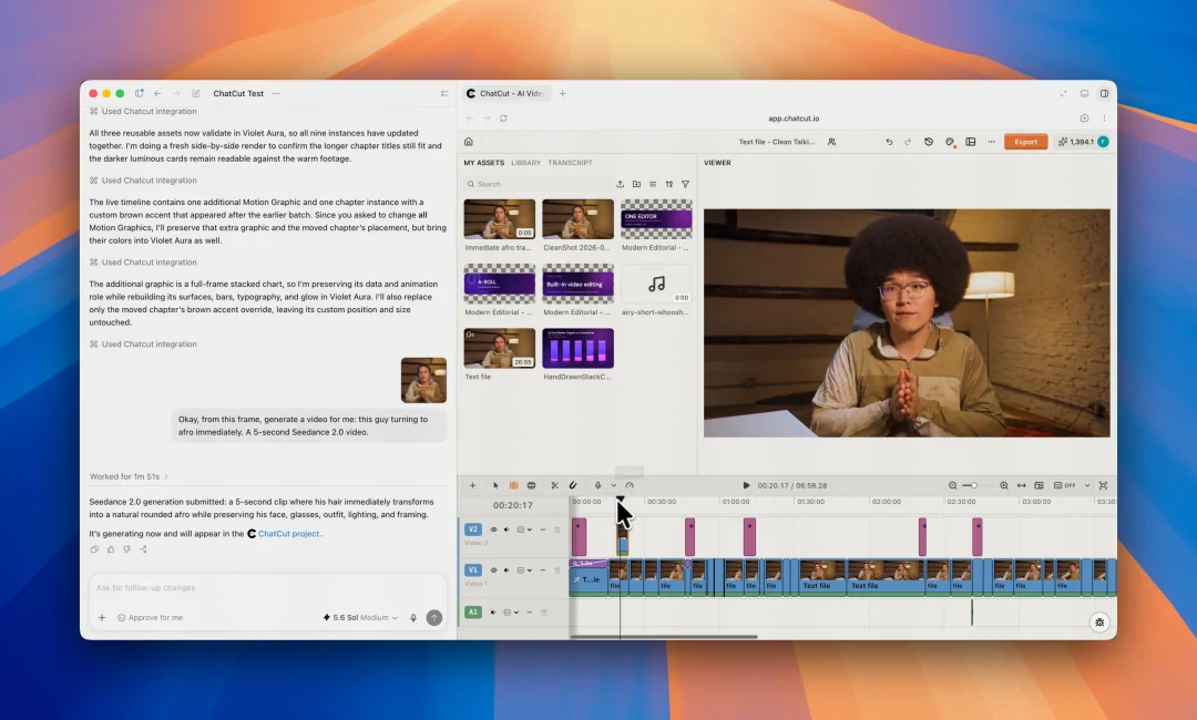 A generated video preview created from a frame on the ChatCut timeline